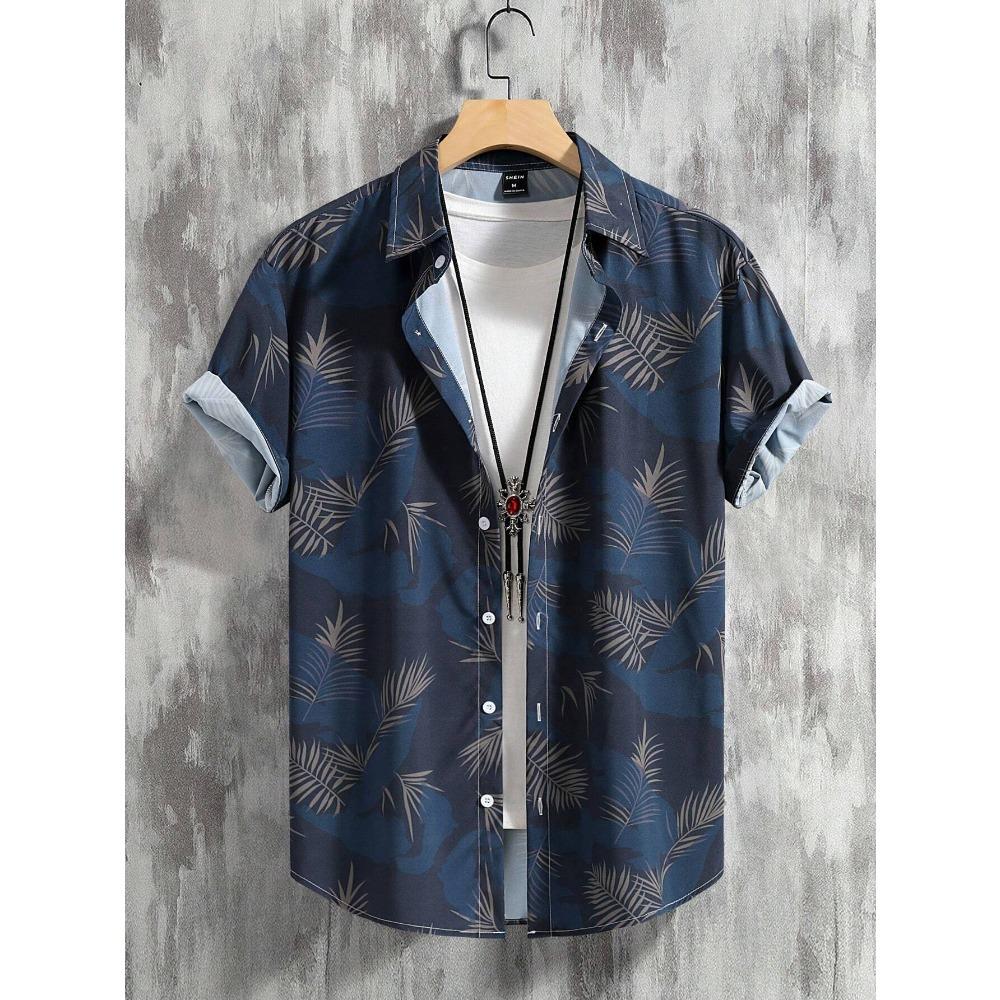 Camicia Hawaiana Morbida da Uomo Estiva con Stampe Vivaci di Foglie della Giungla e Fiori Esotici Collo a Revers Bottoni Top Abbigliamento Unisex Oversize