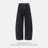 Men Black Structured Split Curved Blade American Retro Loose Straight Long Denim Jeans