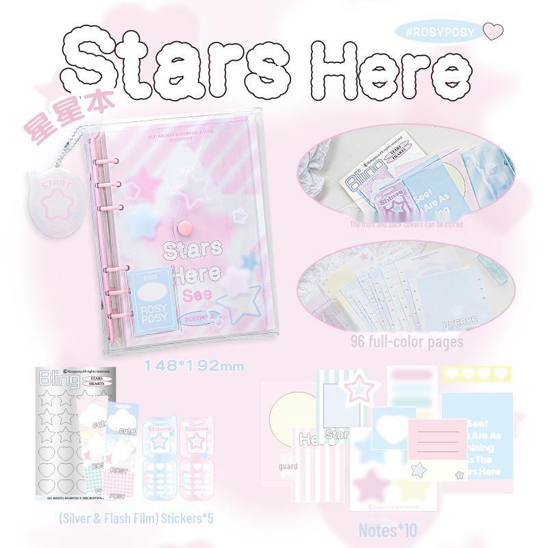 RosyPosy Shinee Star Loose-Leaf Notebook: Soft Design, PVC Cover, Color Pages.