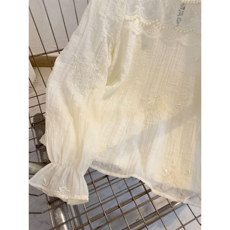 Koronkowa koszula damska styl pulower z długim rękawem jednolity kolor modny casualowy top