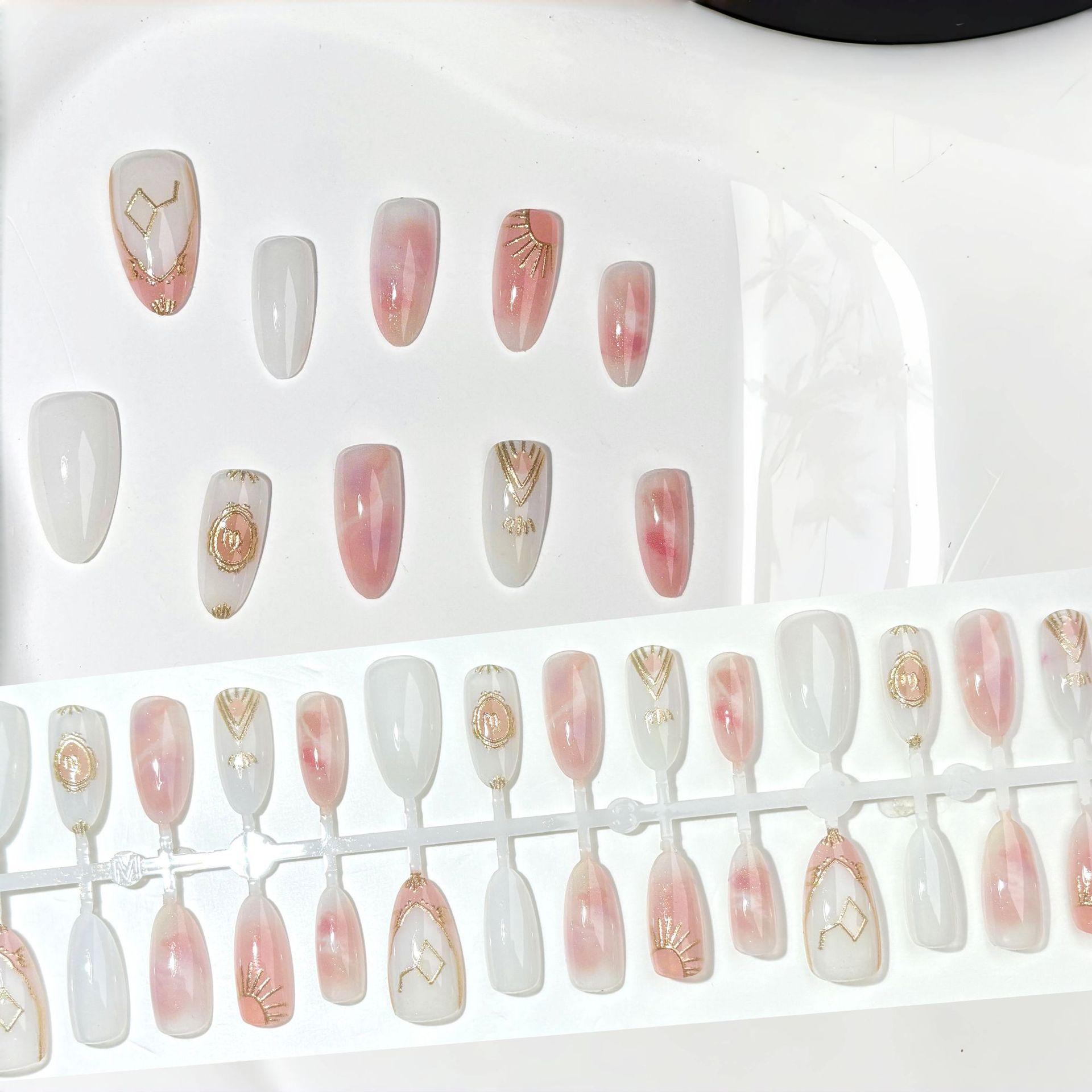 

Pink Gold Ombre Long Wearable Spring/Summer Nails - Pure Desire Ins Style Patches