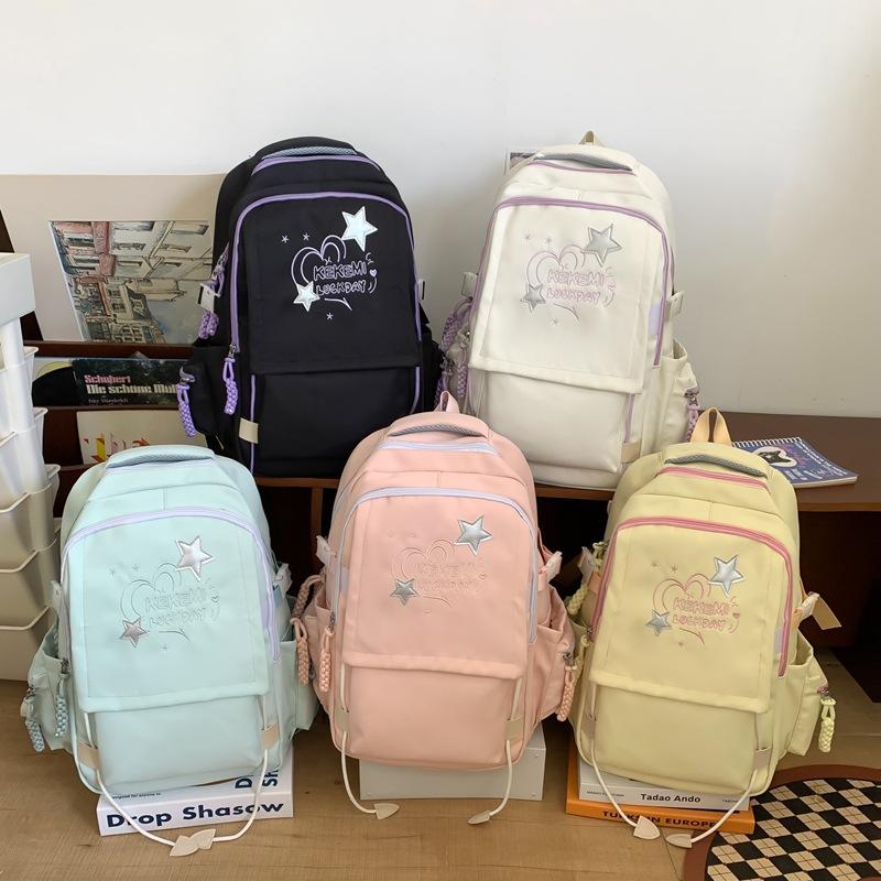 High Value New Junior High School Schoolbag Girls Solid Color Fresh Leisure Travel Backpack Large Capacity Backpack