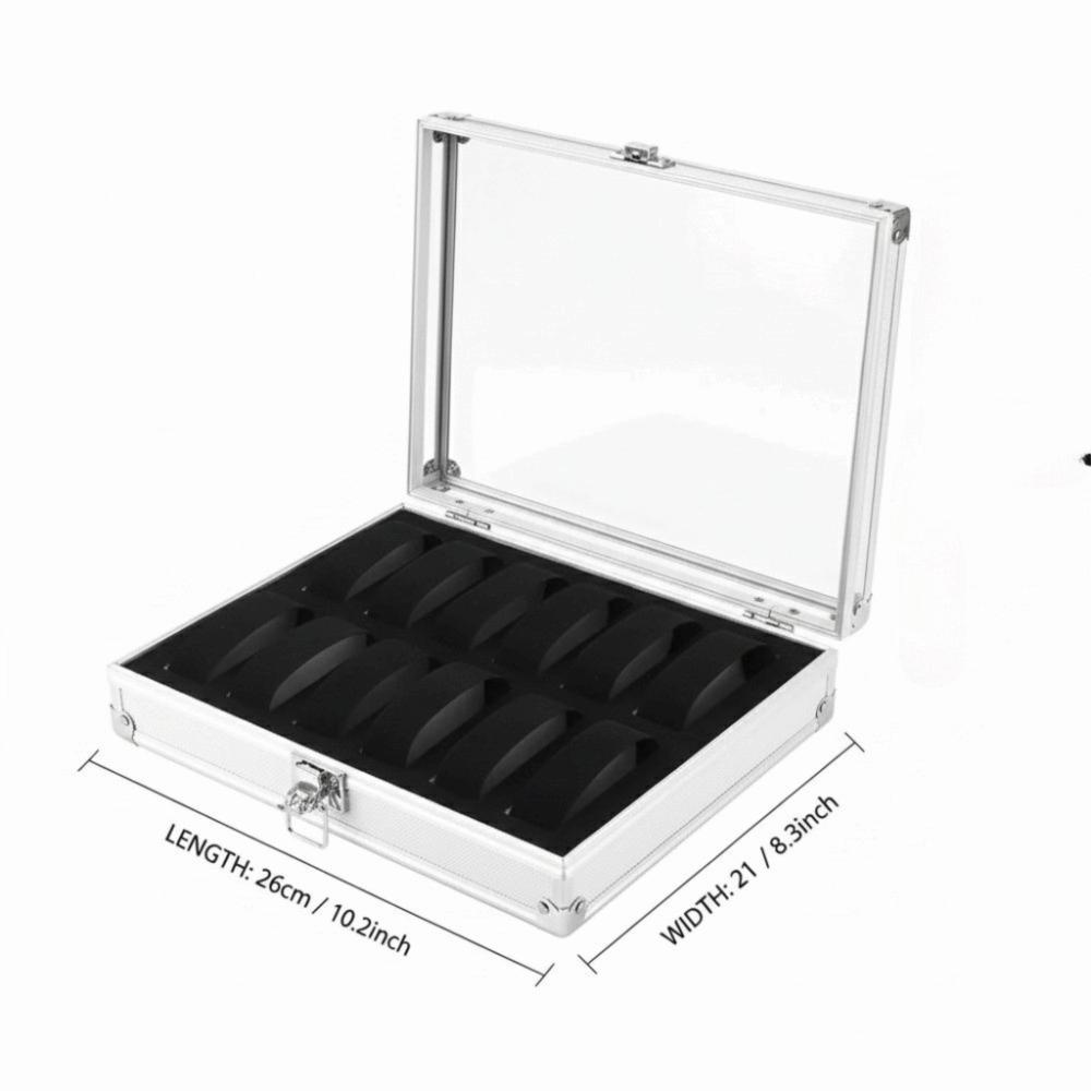 Aluminum Watch Display Box 12 Grid Slots 6 Grid Slots Watch Organizer Box Transparent Glass Top Rectangle Watch Case
