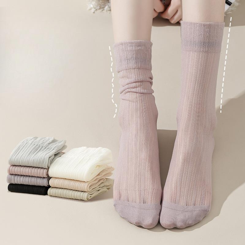 Summer Thin Boneless Ice Socks for Women, Mid-calf Ice Silk Breathable Long Calf Socks for Women