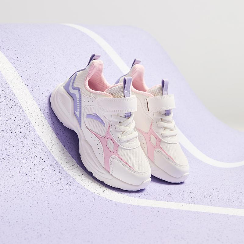 Anta Kids Synthetic Leather Trendy Versatile Lightweight Shock Absorbing Low Top Running Shoes Kids sneaker White Pink Purple A22449977N-1