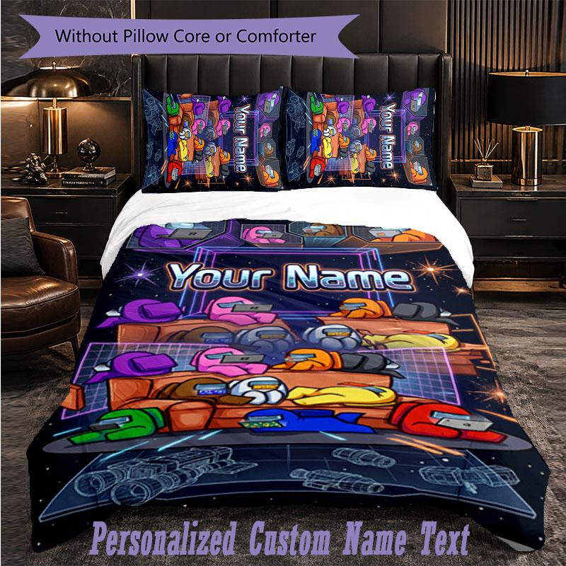 Personalized 3Pcs Bedding SetAmong Us Custom Text Duvet Cover Pillowcase Set Bedroom Gift