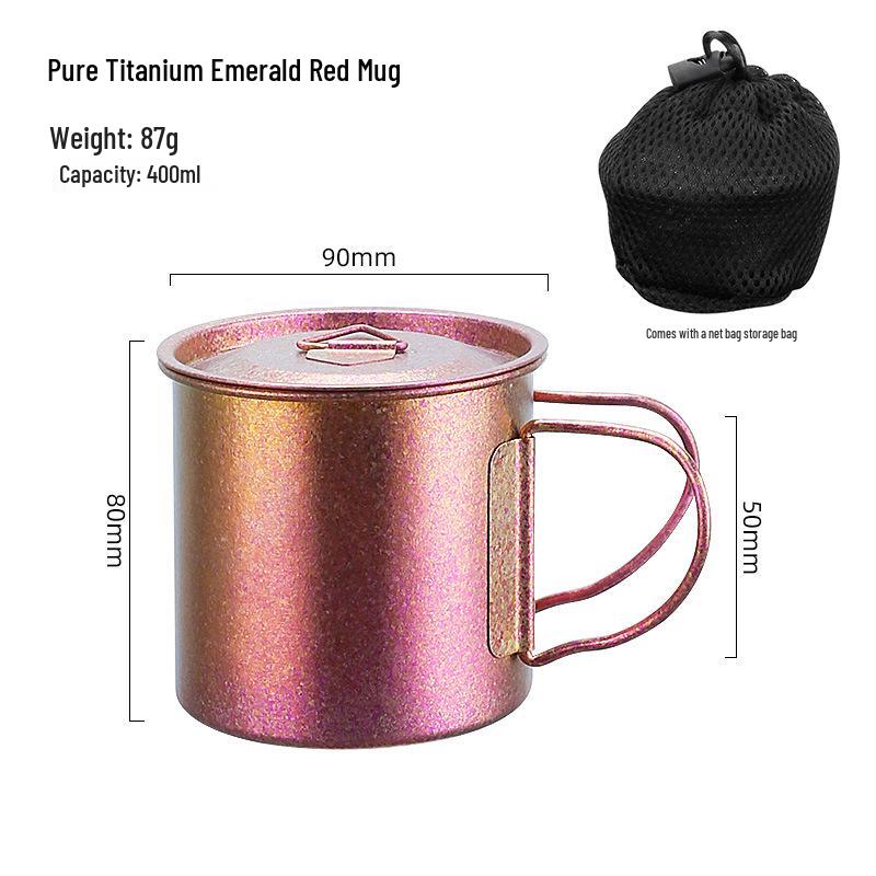 Pure Titanium Travel Mug with Lid and Folding Handle - Perfect for Coffee, Tea, or Water on Camping Trips