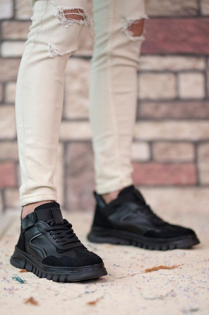 Pánské módní boty z umělé kůže na plochém podpatku černé lodičky