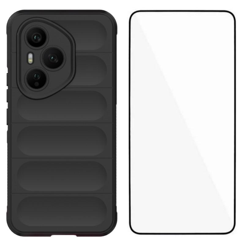 

Для Honor 400 Pro 5G (Глобальный) Чехол из ТПУ WANLONFENG Серии HD Противоскользящий Чехол для Телефона с Закаленным Стеклом Black