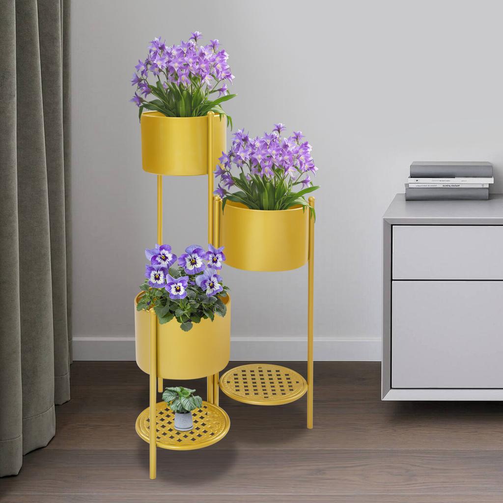 Golden Corner Plant Stand for Indoor Plants, Tall Iron Flower Pot Holder Ladder Style, 40x79.5cm - Sturdy Metal Planter Shelf