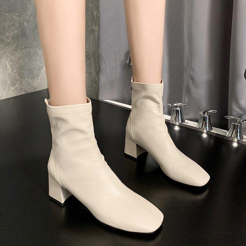 

Korean Version Versatile Square Head Skinny Booties Women s 2026 Winter New Spring and Autumn Post-Zipper High Heel Boots 40