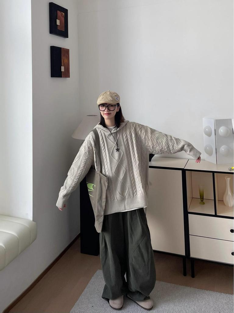 Unisex Japanese Style Coffee Pleated Wide-Leg Workwear Pants