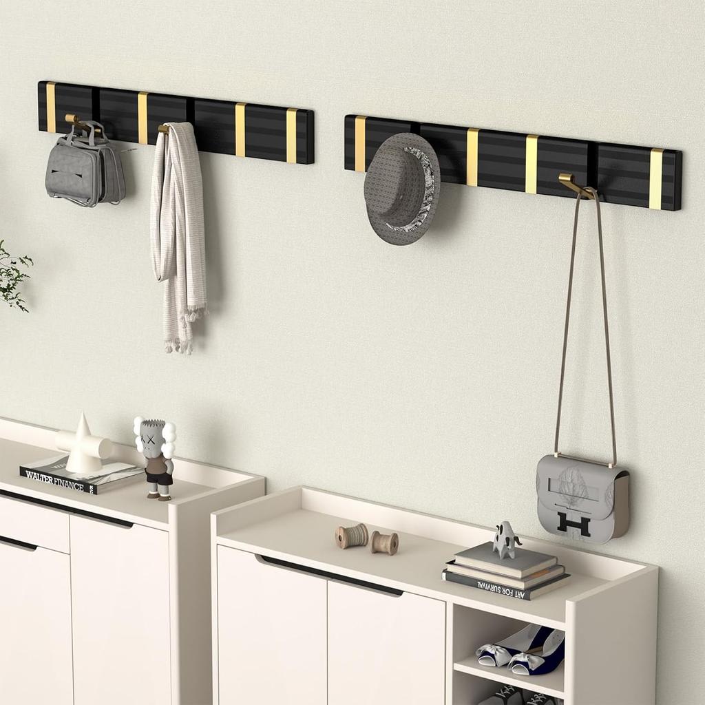 Coat Rack Wall Mounted, Metal Heavy Duty Wall Coat Hooks,Modern Coat Hanger Wall with 6 Flip-Down Hooks,Hook Rack Rail for Clothes, Keys, Hats,