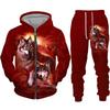 Men's Zipper Hoodie Set 3D Printed Animal Wolf Sportswear/Pants Casual Street Long Sleeve Loose Spring Autumn 2 Piece Set