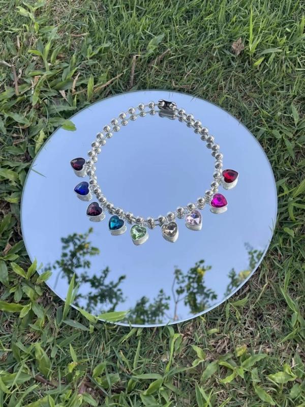 Bunte Herzperlen-Anhänger-Halskette Modische Herzperlen-Ketten-Choker-Halskette Damen Mädchen Geburtstag Valentinstag Geschenk