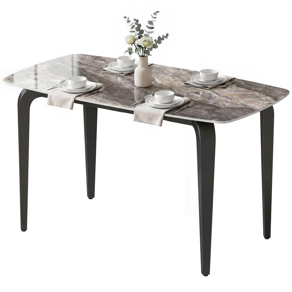 Dining Table for 4, Modern Kitchen Table with Sintered Stone Tabletop, Metal Legs, Brown