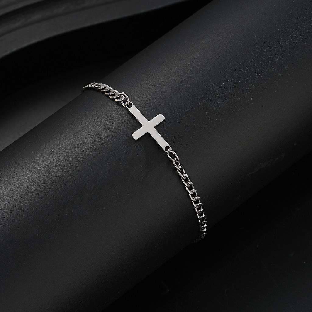 Braccialetti da Uomo Semplici in Acciaio Inossidabile con Croce Cuban Punk Argento Colore Braccialetto con Charms Moda Hip Hop Accessorio Gioiello Quotidiano 2026