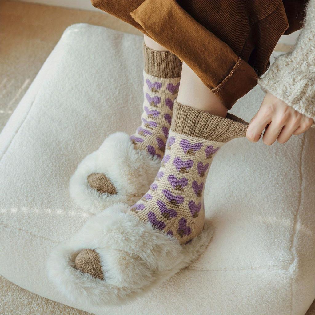 4 Pairs of Heart-shaped Socks, Warm and Comfortable Towels Floor Socks, Ladies Warm Cashmere Socks-stockings.