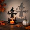 Spooky Pumpkin Tea Light Decor Halloween Wooden Candle Holder, Black Hollow Crow Spider Tealight Display Party Atmosphere Stand, Gothic Silhouette