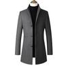 Men Fall Winter Trench Coat Stand Collar Single-breasted Straight Solid Color Long Sleeve Cardigan Thick Warm Pockets Mid Length Men Jacket