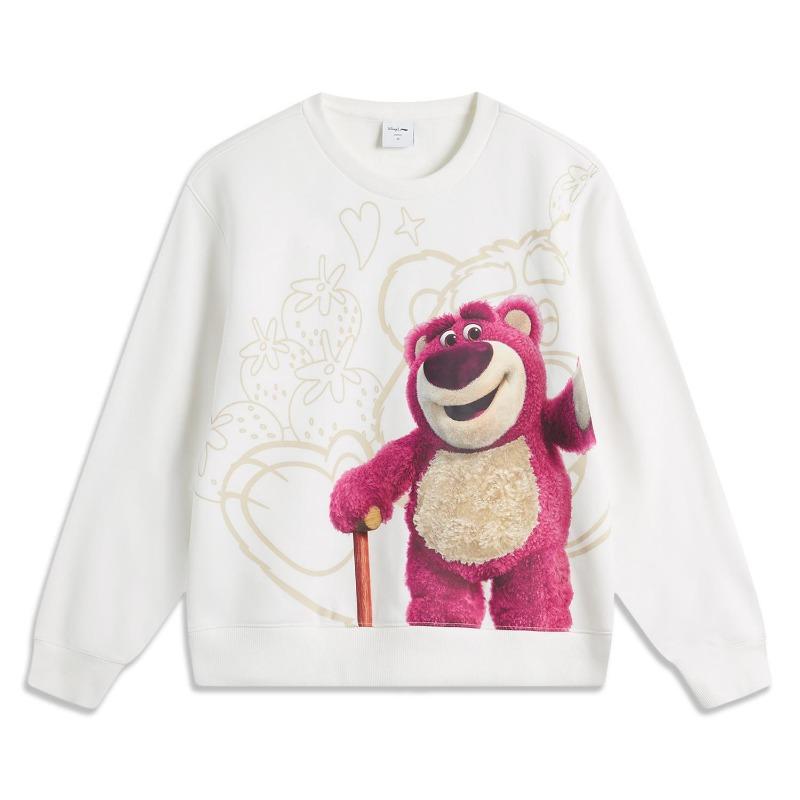 Li Ning × Disney İşbirliği Pixar Çilek Ayı Serisi Çizgi Film Mektup Yuvarlak Yaka Rahat Nefes Alabilen Polar Sıcak Sweatshirt AWDU432-5