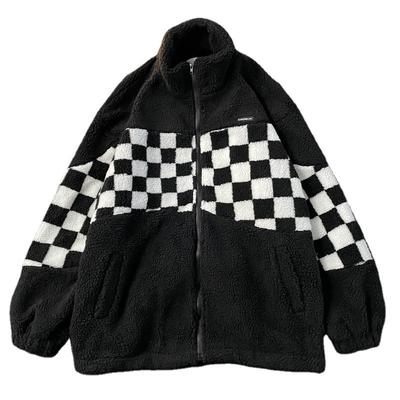 Schachbrett Baumwolljacke Herren Herbst Winter Lammwolle Baumwolljacke Paar Locker Stehkragen Baumwolljacke