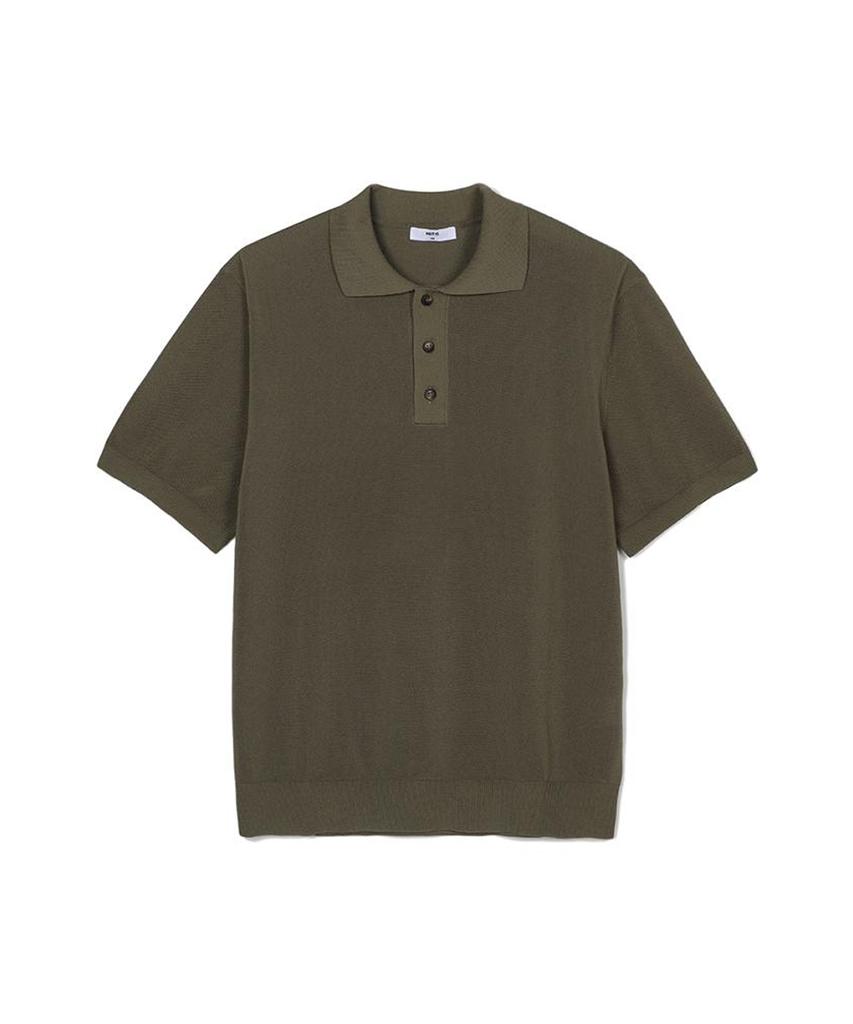 NOTIG Cotton Blend Solid Pique Collared Knit Khaki_Oks3Swts103Kk