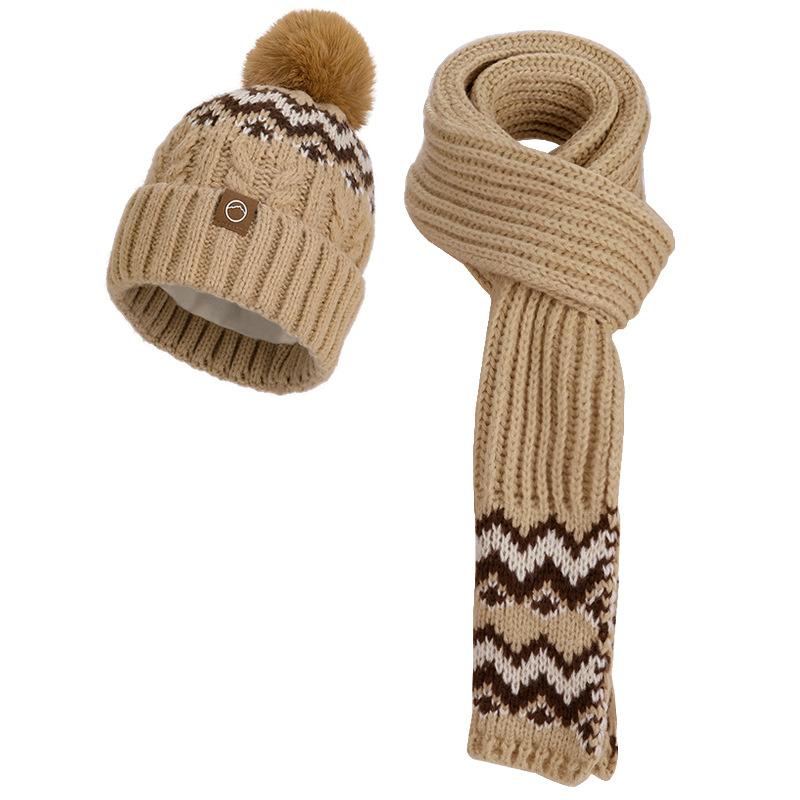 Winter knitted wool hat women's fashion hat scarf gloves three-piece set fleece cold-proof warm ear protector pullover hat