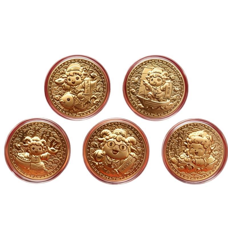 1Pcs 2027 Year Of The Sheep Commemorative Medal Imitation Gold Foil Unique Collectible For Festival Gifting Hobby Collection