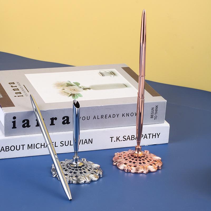Plum Blossom Metal Anti-Lost Ballpoint Pen for Desk or Reception with Custom Logo.
