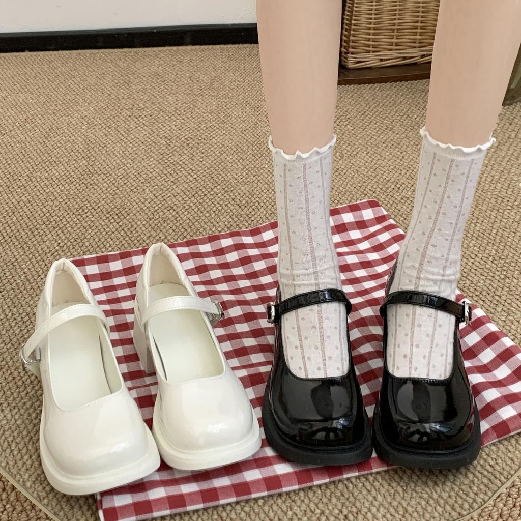 White French retro thick heel heightened small leather shoes women's 2025 new autumn skirt light mouth Mary Jane single shoes