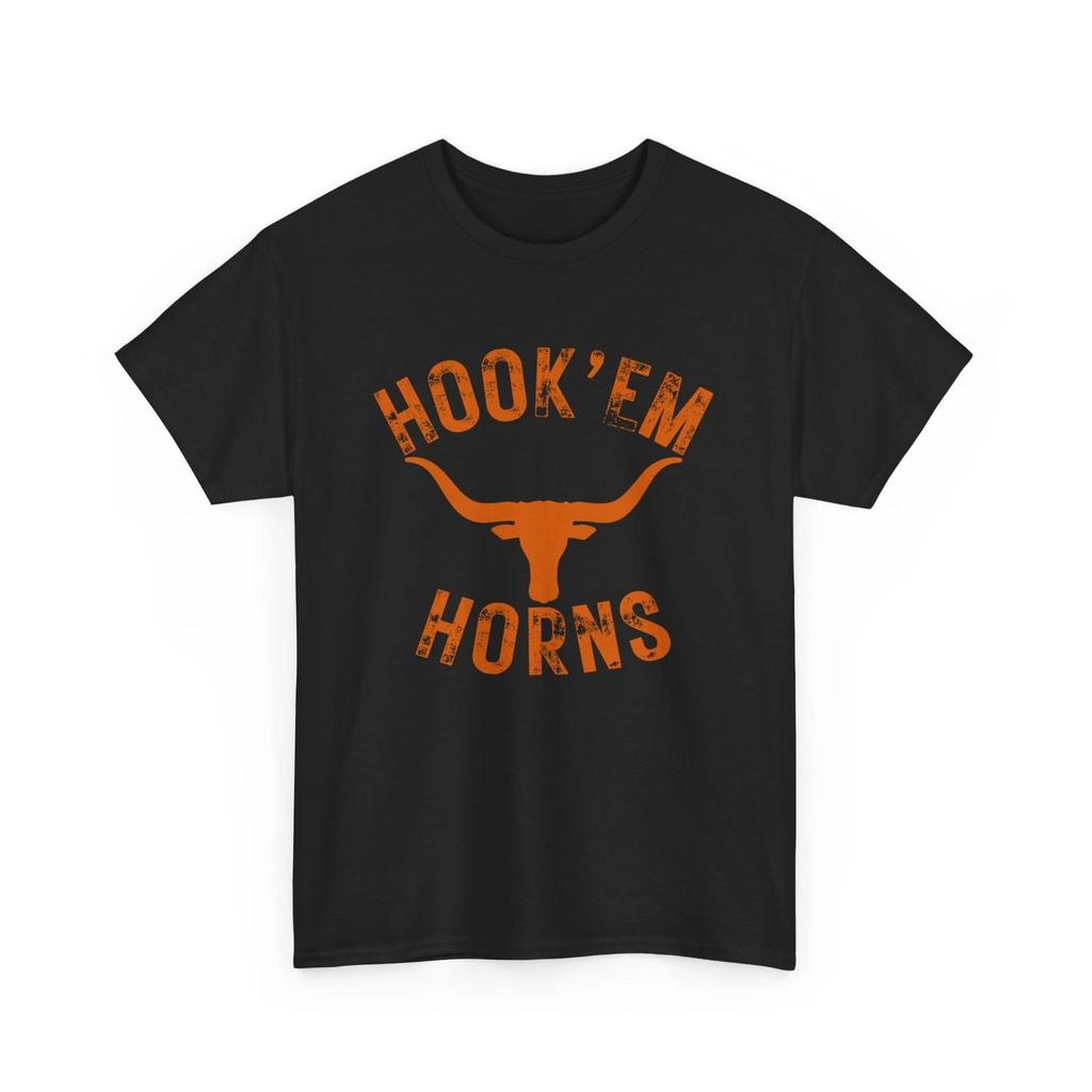 Hook'em Horns State of Texas Bull Head with Longhorns Design T-Shirt