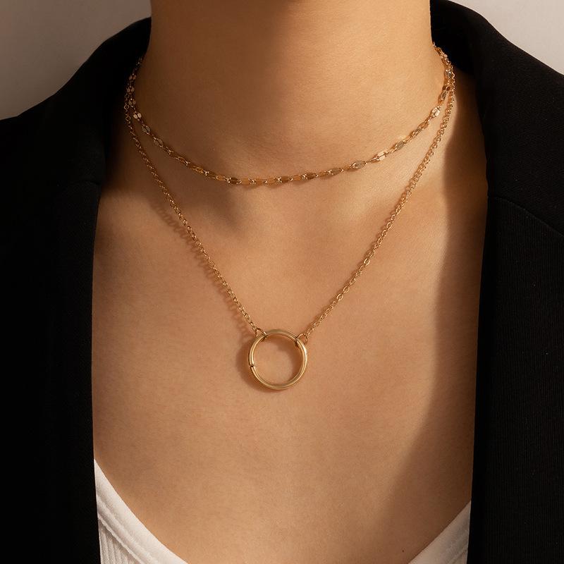 New necklace, simple and fashionable circle geometric multi-layer ins cold wind women's collarbone chain