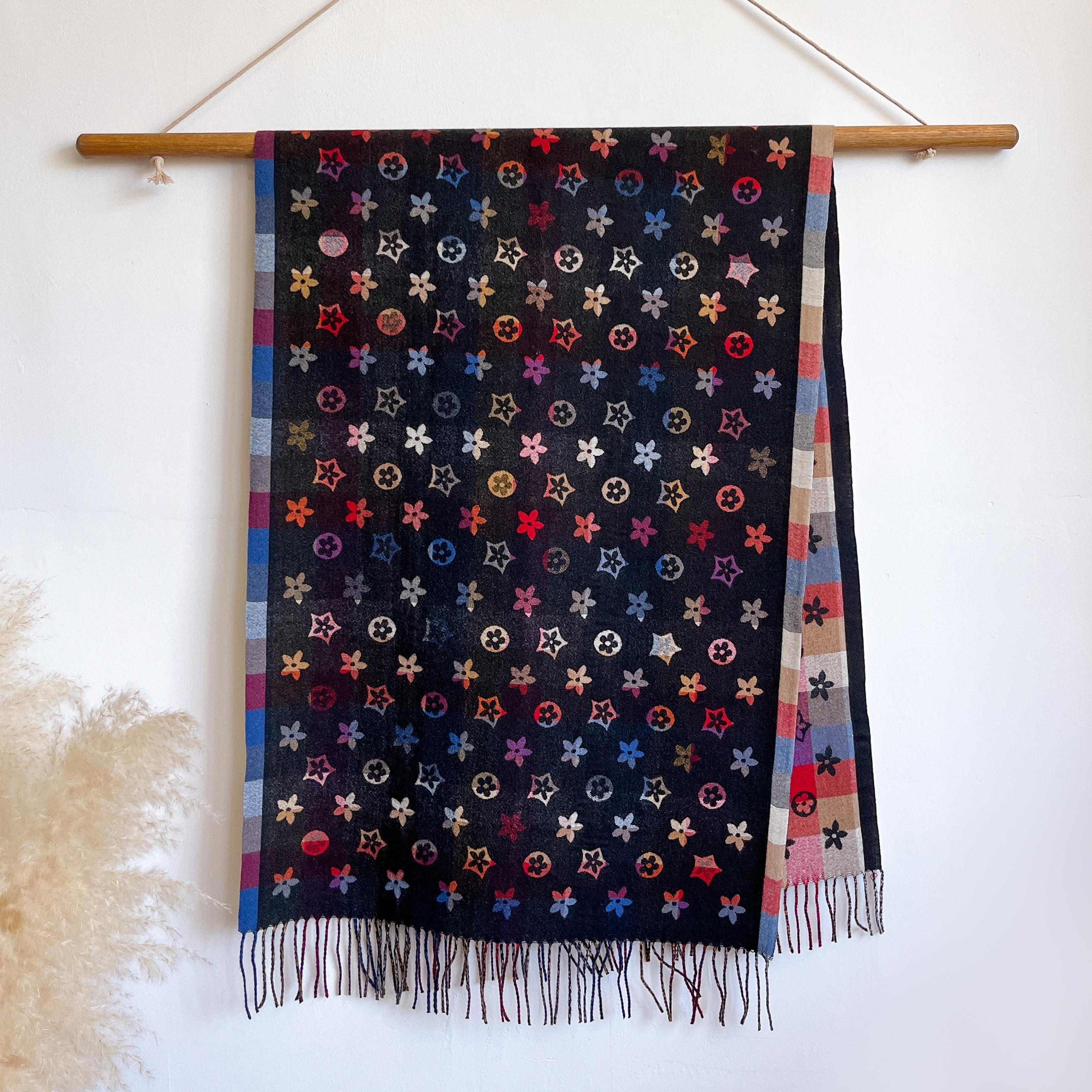 Stylish National Pattern Women s Faux Cashmere Infinity Scarf Winter Warm Two-Sided Thick Floral Print Cozy Shawl Foulard Blanke