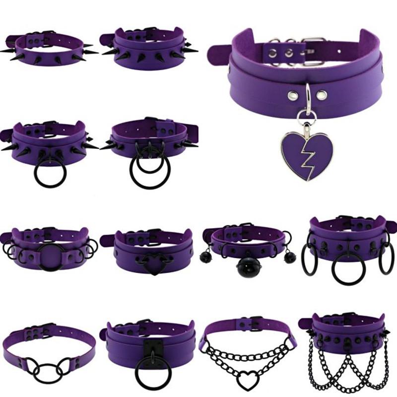 Yiran Sexy Lingerie Women's Purple/Black Emo Goth Punk Leather Choker Necklaces Men Harajuku Rivet Metal Chian Necklace Halloween Cosplay Y2k Jewelry