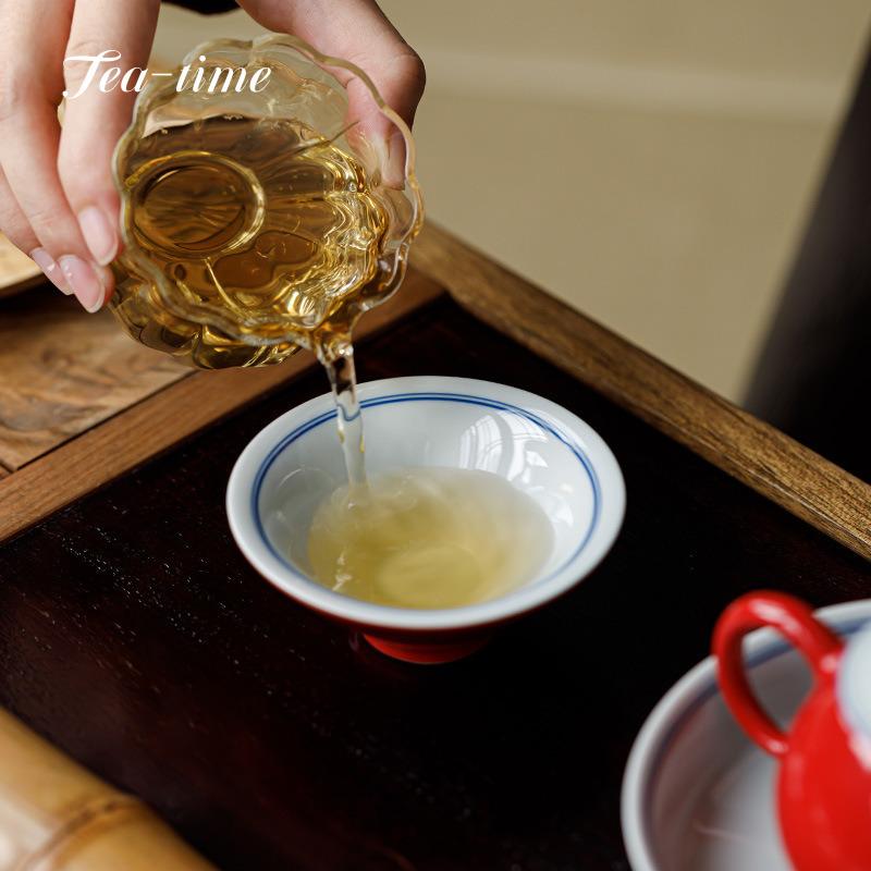 Hand Painted Double-Line Ceramic Tea Cup Bag Hat Cup Forbidden City Red Porcelain Cups Jianzhan Teacups Tool Beautiful Puer Bowl