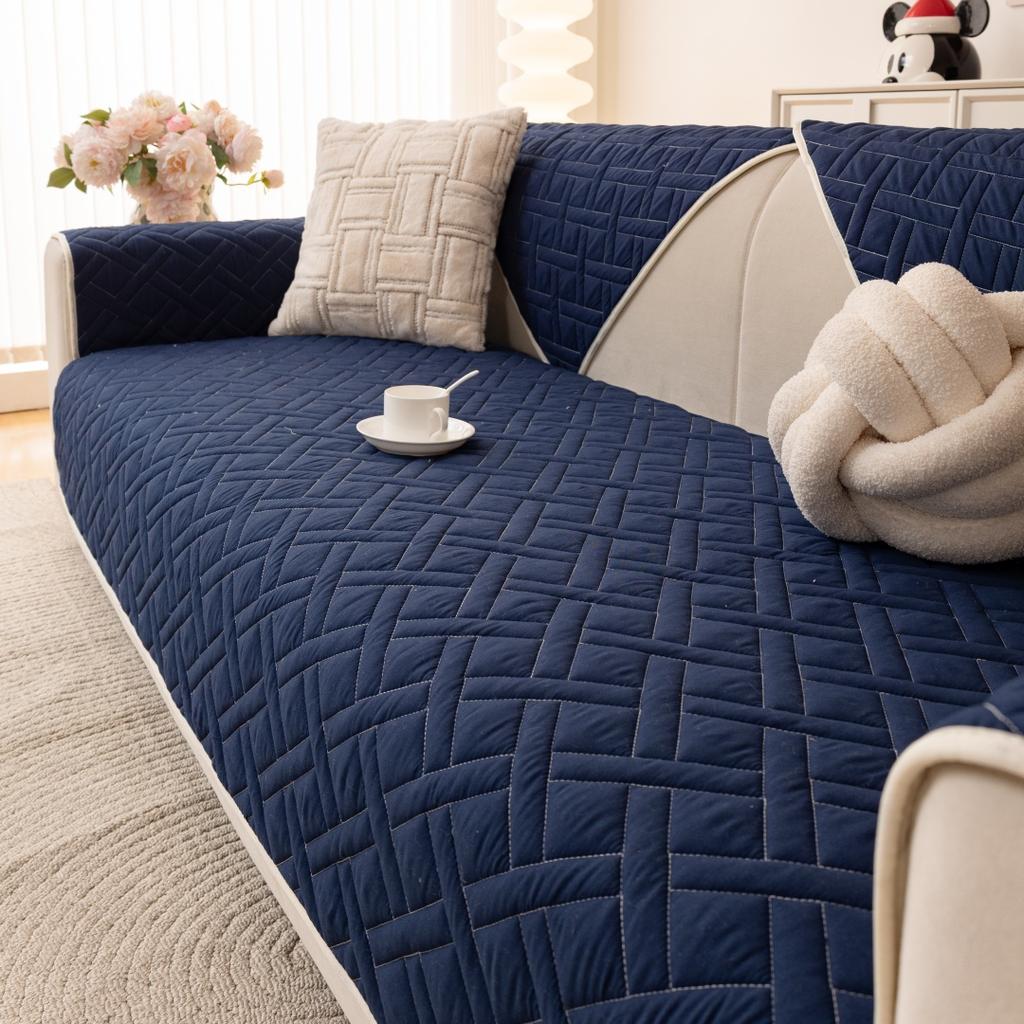 1Pc Thicken Geometric Quilted Non-Slip Sofa Cover, Solid Color Sofa Towel All Seasons Universal Fit Couch Seat Pad Protector