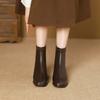 High Heel Square Head Short Boots Martin Boots Spring and Autumn Fleece Single Boots Women's Boots Rear Zipper Short Boots Women's Thick Heel Boots