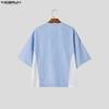 INCERUN Two Pieces Summer Men O Neck Striped Hollow Patchwork Short Sleeve Tops and Shorts Sets