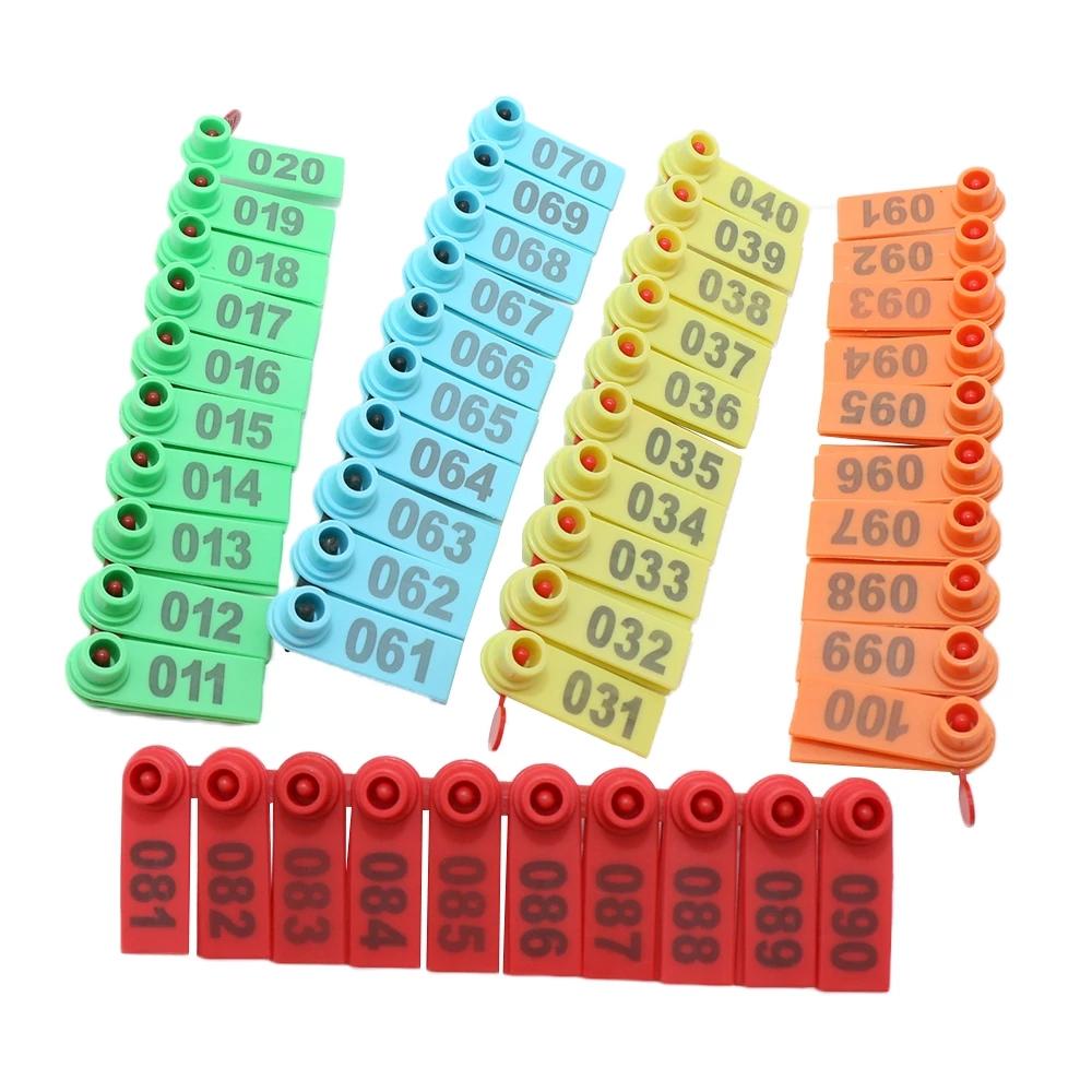 100 Stück Schweine Rinder Ohrmarken Schafe Ziegen Markierungs-Ohrringe Laserbedruckte Nummern Informationstafel Nutztiere Identifikationskarte