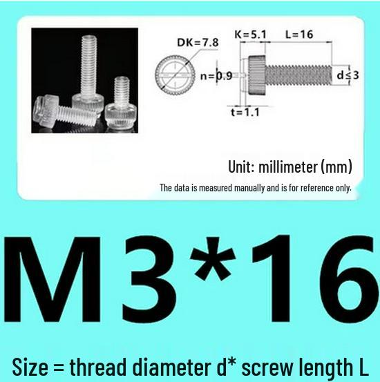 M3-M8 Hand-Tightened Transparent Acrylic Knurled Screw 