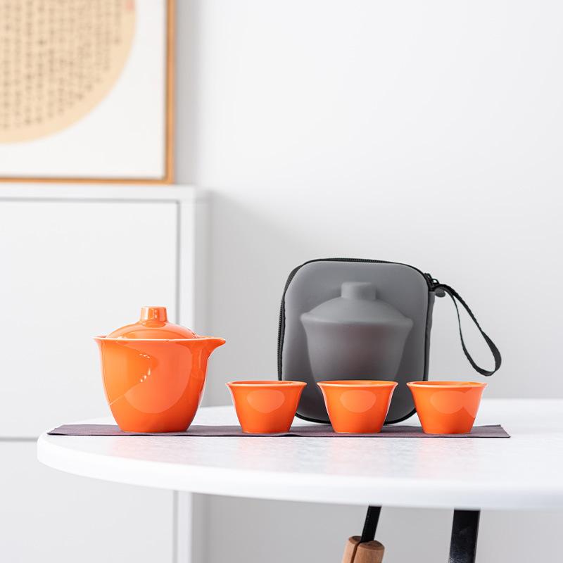 Light luxury travel tea set wholesale creative one pot three cups high-end boutique outdoor express cup portable bag gifts
