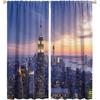 Modern Curtains, New York City Skyline with A Skyscrapers At The Night with Sunset American Urban Li for Living Rooms and Bedrooms Drapes 2 Panels