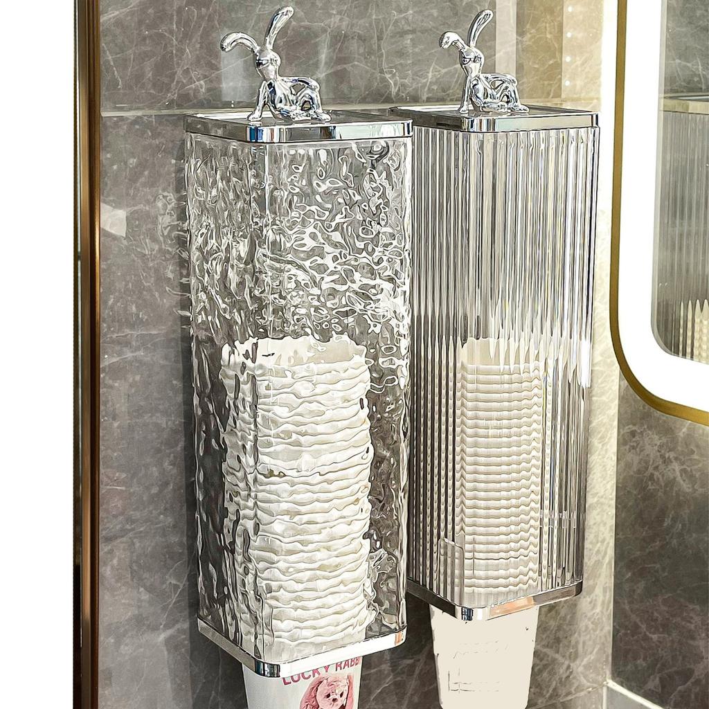 Leve Luxo Descartável Copo Copo Picker Papel Copo Suporte Livre de Furos Montado Na Parede À Prova de Poeira Prateleira De Armazenamento De Plástico Copo Suporte