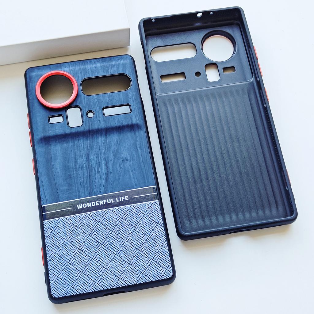 Holzmaserung Farbkollision Hülle Für ZTE Nubia Z80 Ultra und Z70 Z70S Ultra PU-Leder Tasten Objektivrahmen Schutzrückseite Weiche Abdeckung