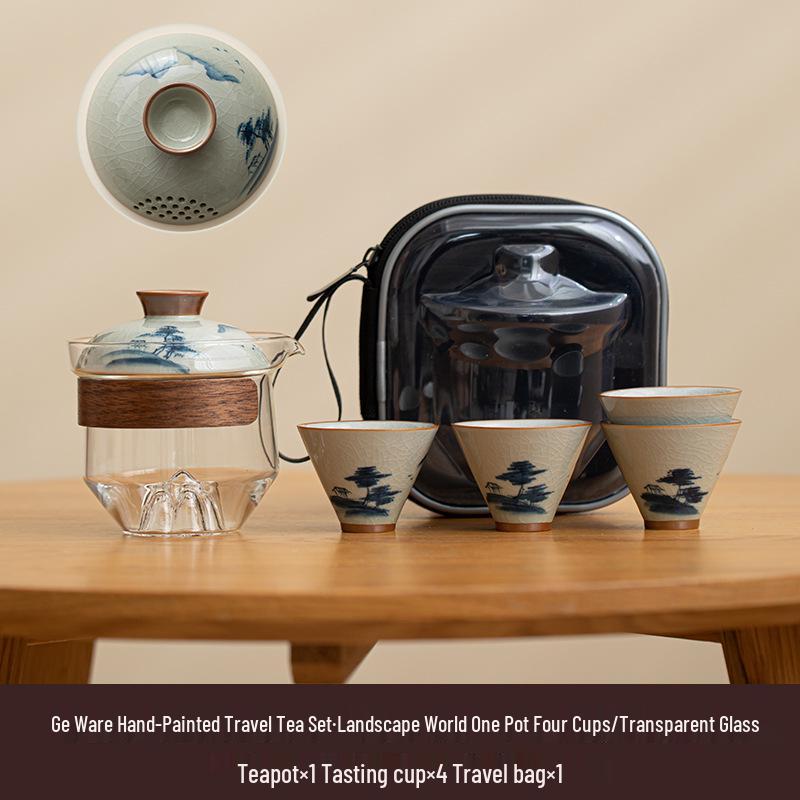 Portable Hand-Painted Travel Tea Set with One Pot and Four Cups – Perfect Business Gift