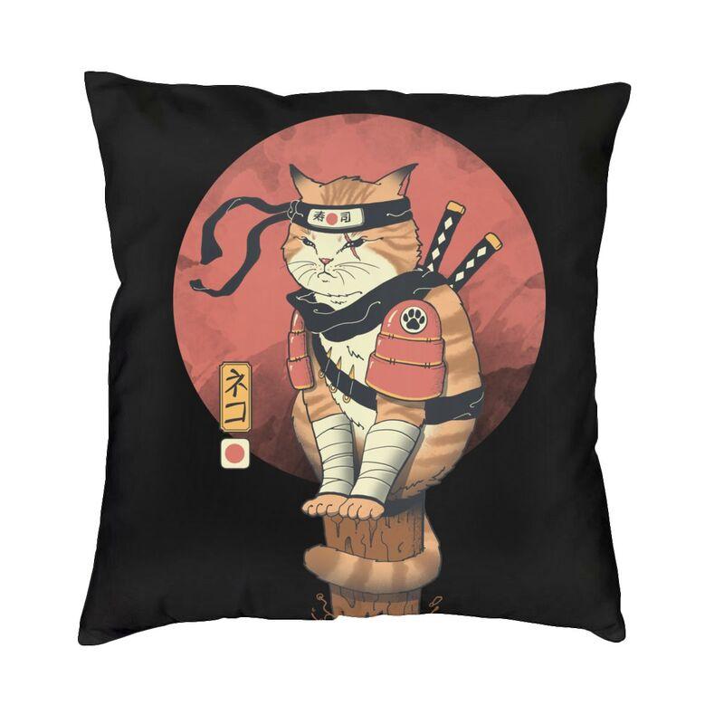 Funny Catana Feline Cat Cushion Cover 35x35 Cm Japanese Samurai Cat Dog Throw Pillow Cases Decoration Salon Sofa Chair Pillows
