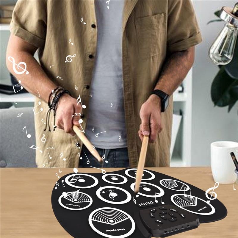 Electronic Drum Set Hand-rolled Drum 9 Pad MIDI Interface Supports DTX Games Portable Drum Set Gifts with Drumsticks Pedals