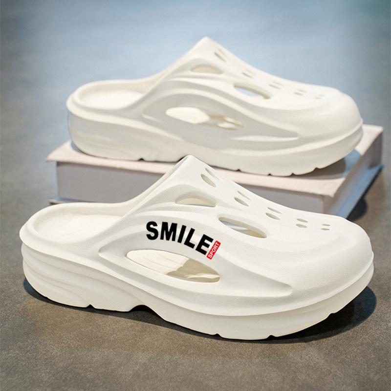 

Крутые мужские тапочки 2025 новая летняя дышащая, нескользящая и износостойкая толстоподошвенная мужская уличная повседневная спортивная сумка с закрытым носком 45 белый