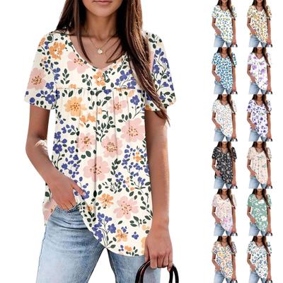 Women's Casual V-neck Short-sleeved Chest Pleated Short-sleeved Top